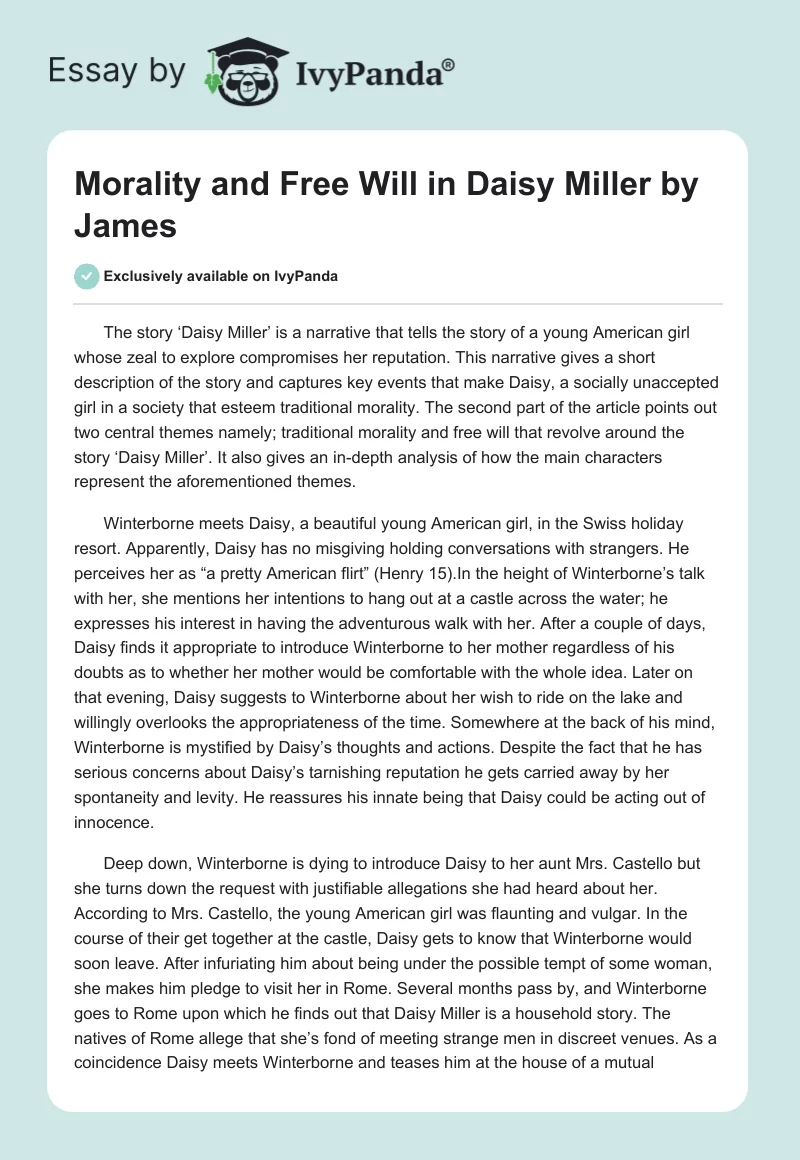Morality and Free Will in "Daisy Miller" by James. Page 1