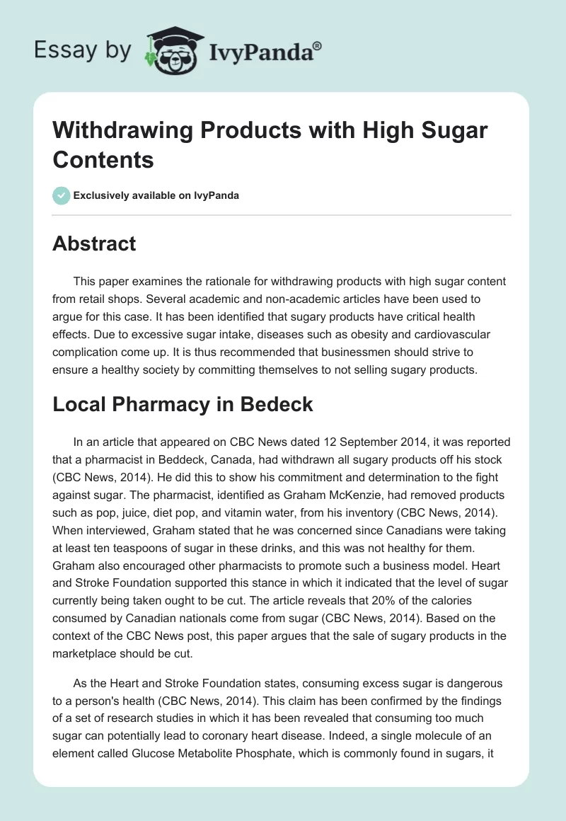 Withdrawing Products with High Sugar Contents. Page 1