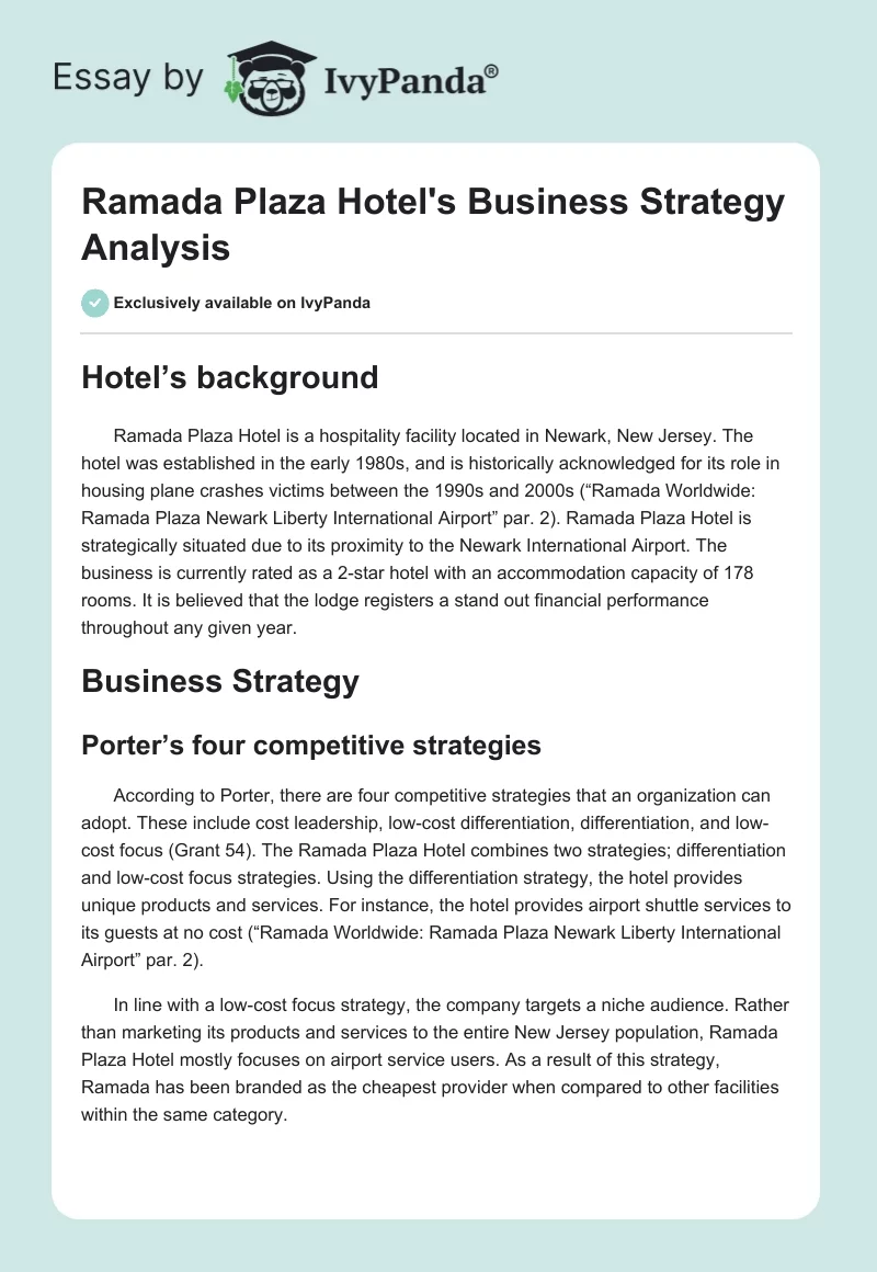 Ramada Plaza Hotel's Business Strategy Analysis. Page 1