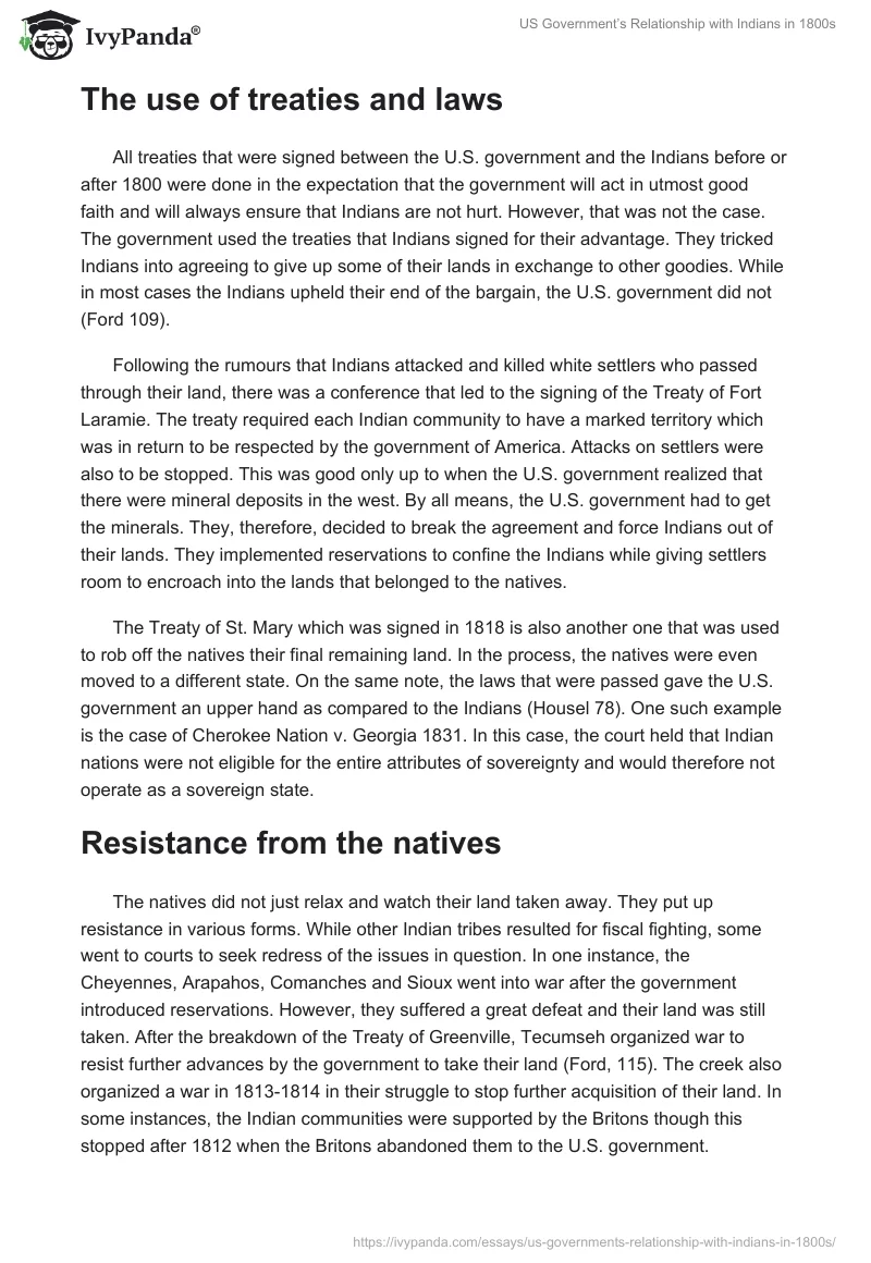 US Government’s Relationship with Indians in 1800s. Page 2