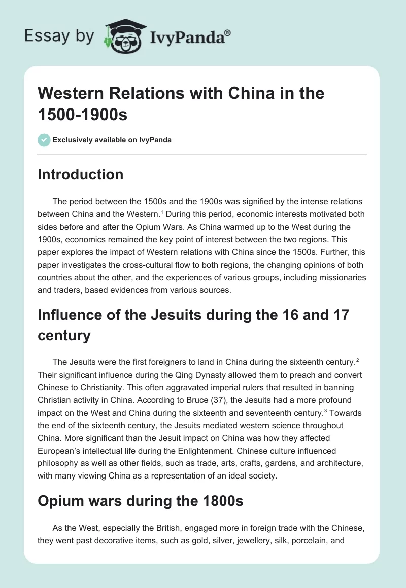 Western Relations with China in the 1500-1900s. Page 1