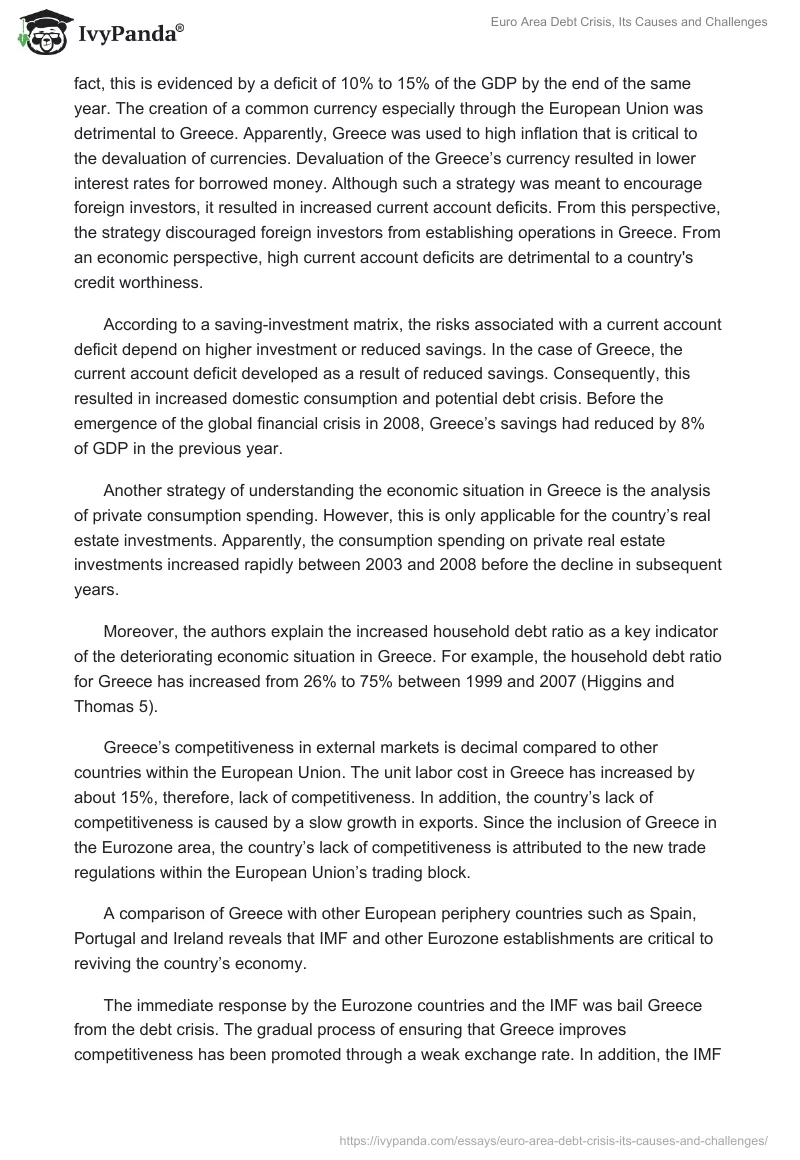 Euro Area Debt Crisis, Its Causes and Challenges. Page 2