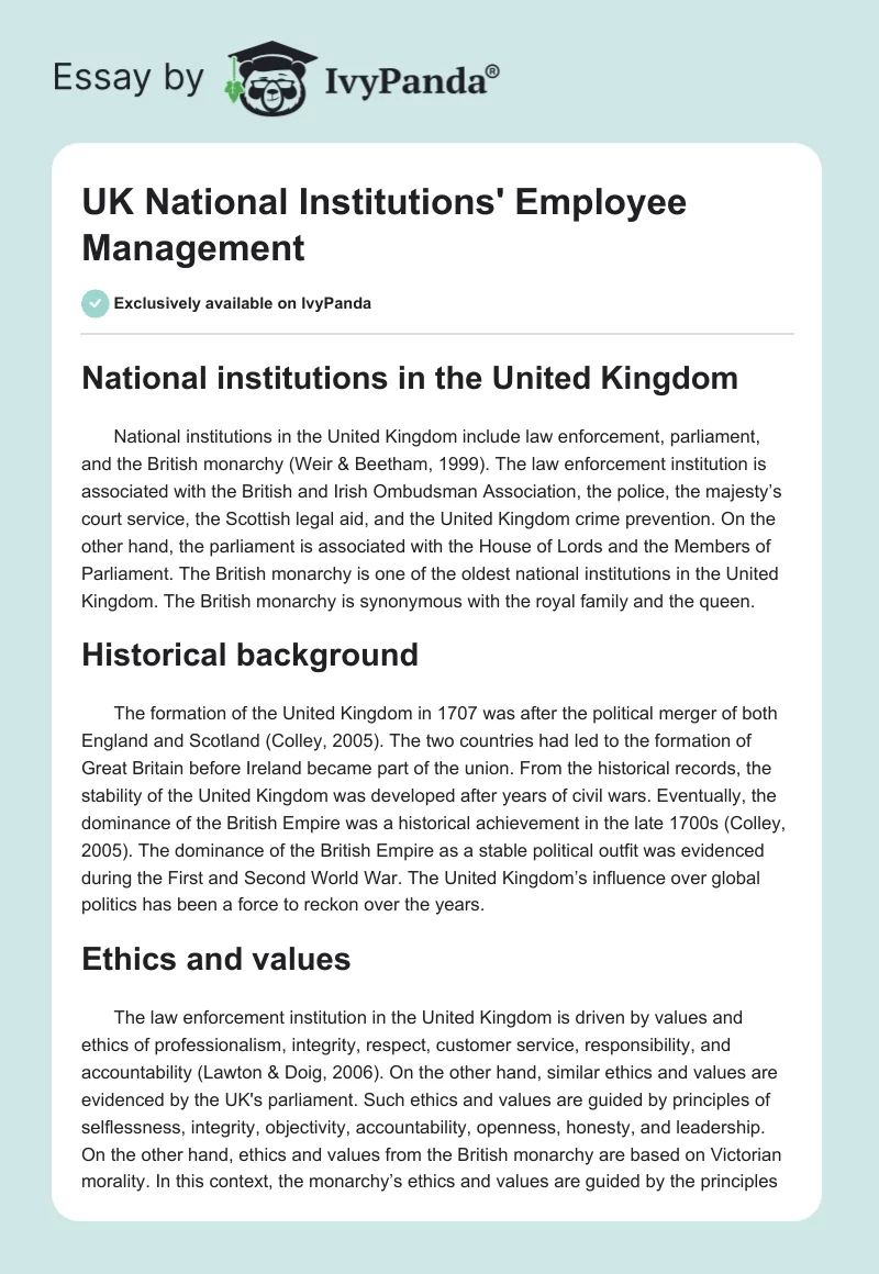 UK National Institutions' Employee Management. Page 1