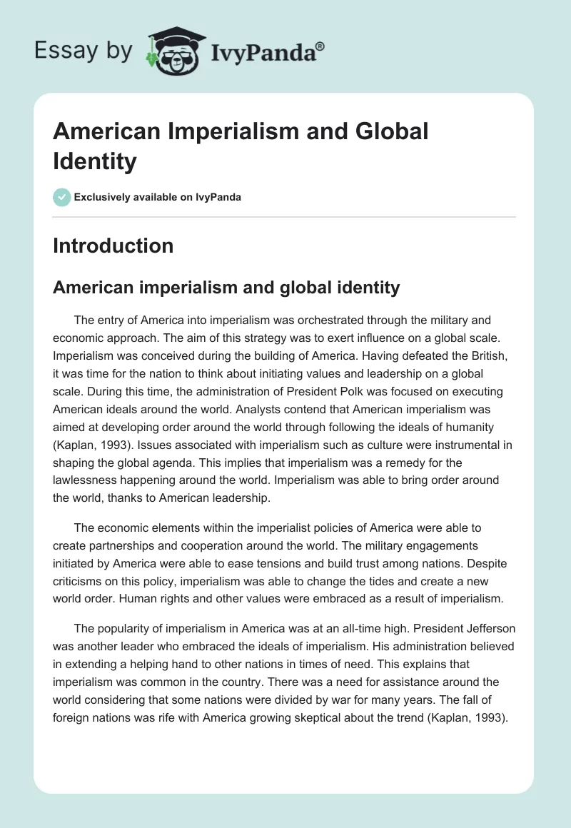 American Imperialism and Global Identity. Page 1