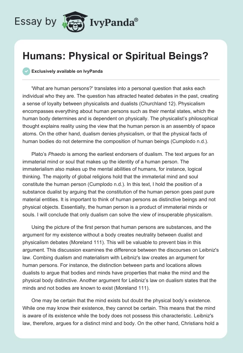 Humans: Physical or Spiritual Beings?. Page 1