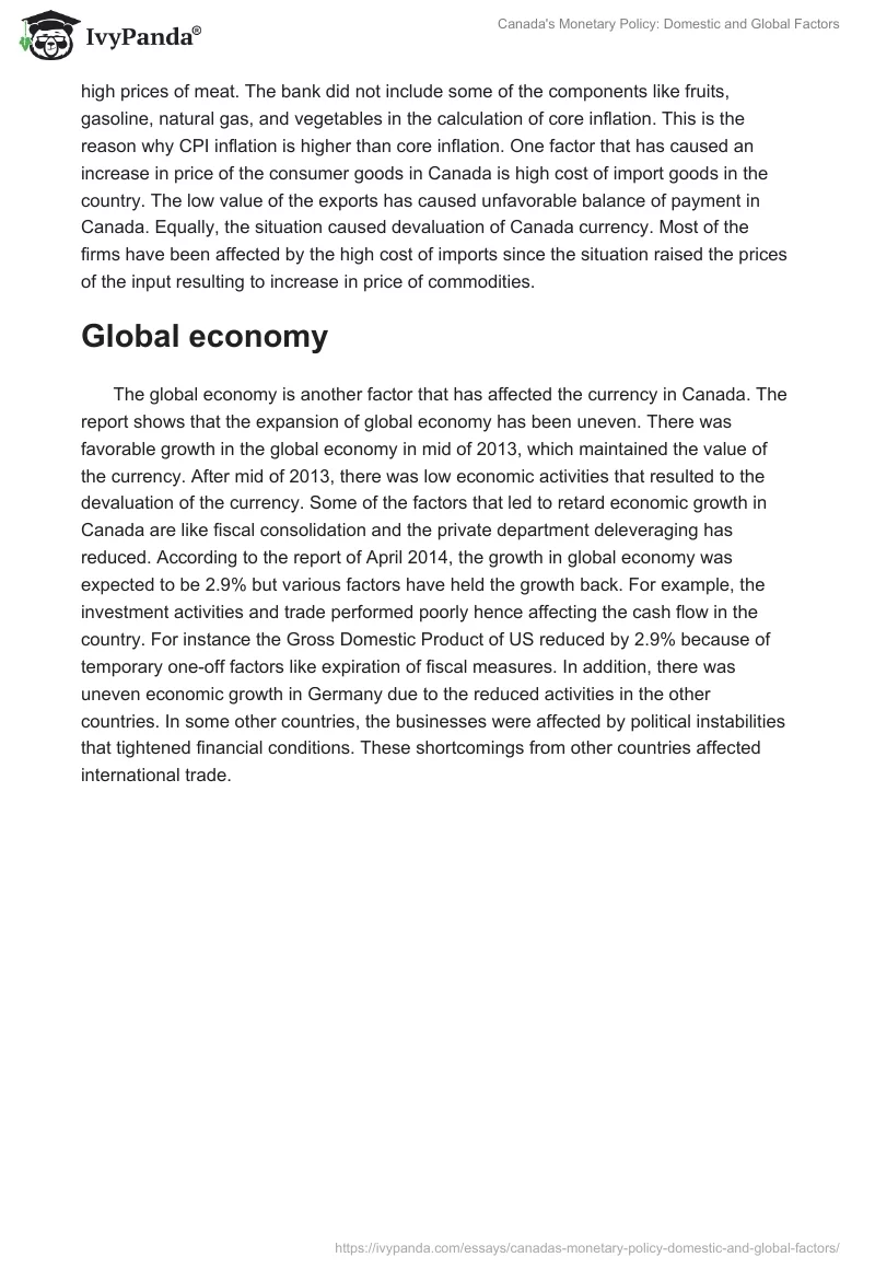 Canada's Monetary Policy: Domestic and Global Factors. Page 2