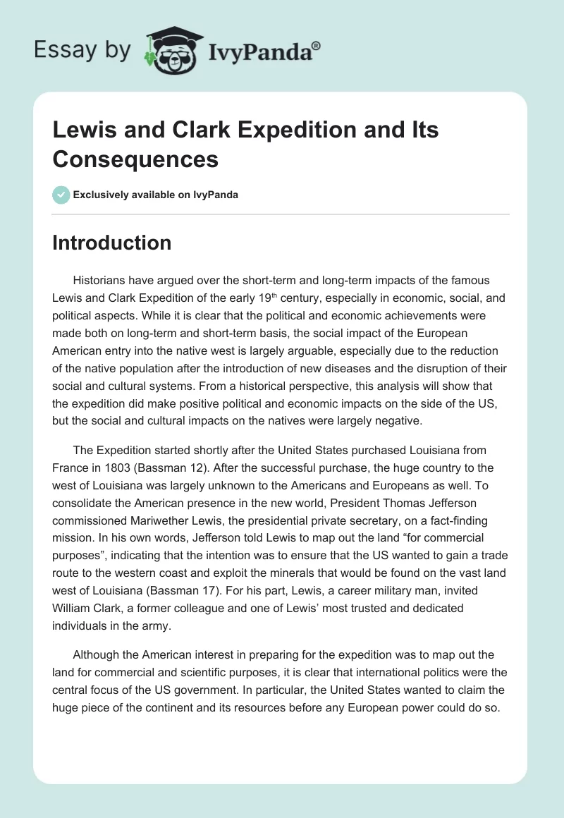 Lewis and Clark Expedition and Its Consequences. Page 1