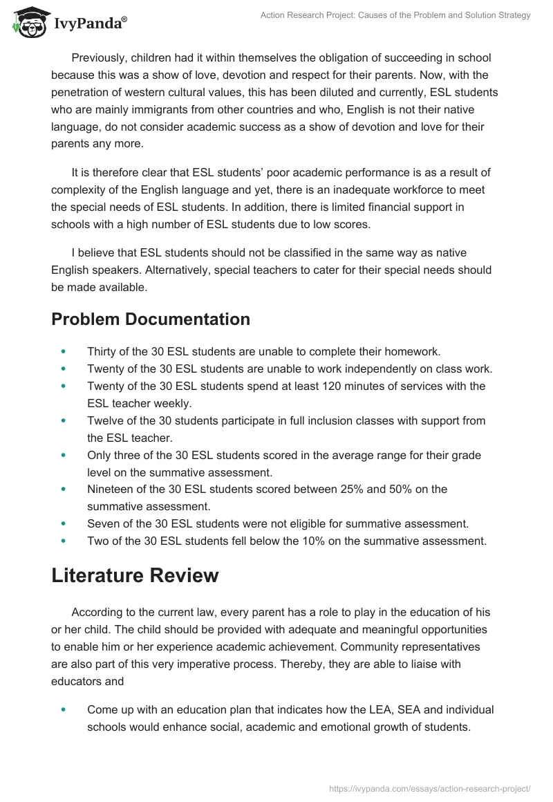 Action Research Project: Causes of the Problem and Solution Strategy. Page 5