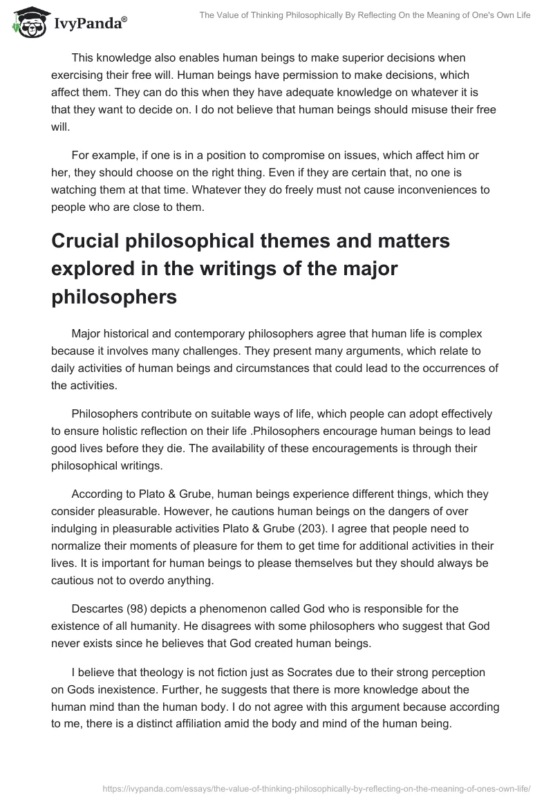 The Value of Thinking Philosophically By Reflecting On the Meaning of One's Own Life. Page 5