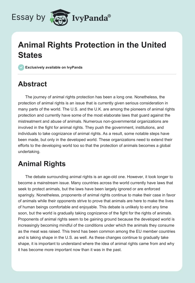 Animal Rights Protection in the United States. Page 1