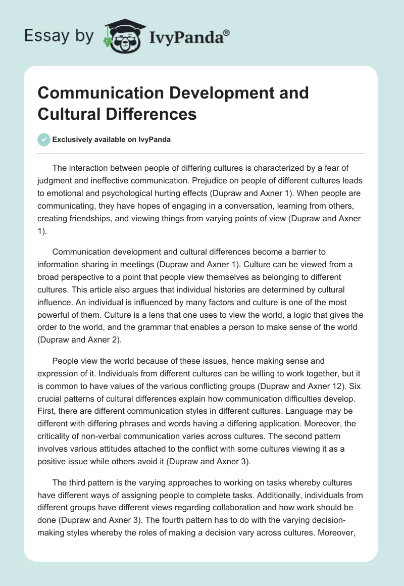 Communication Development and Cultural Differences. Page 1