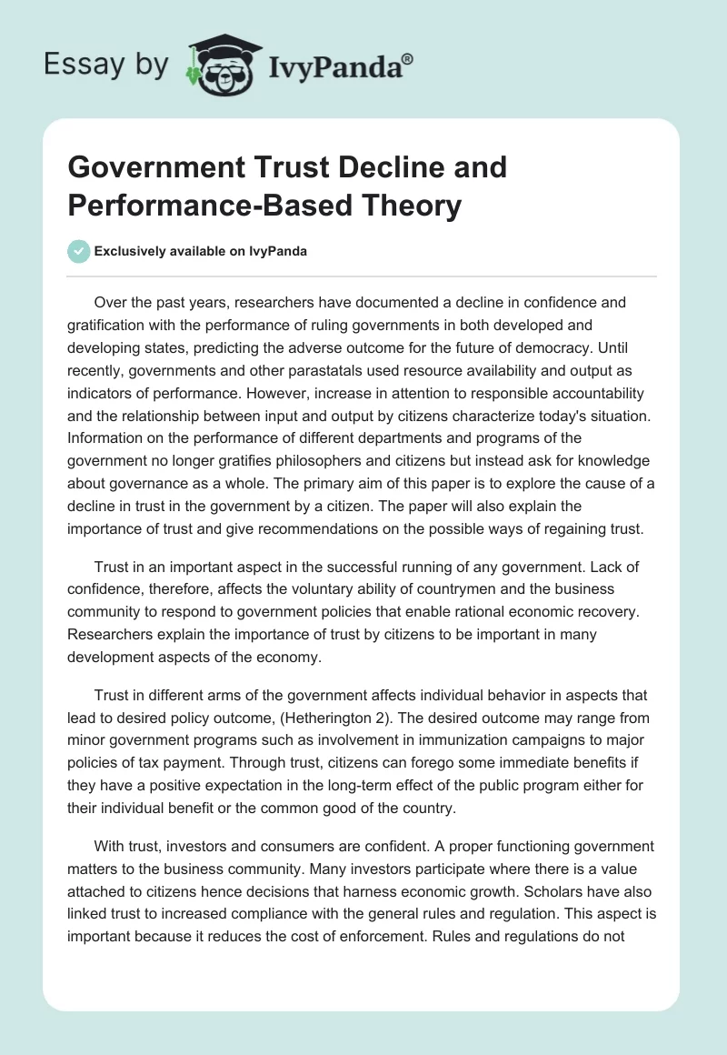 Government Trust Decline and Performance-Based Theory. Page 1