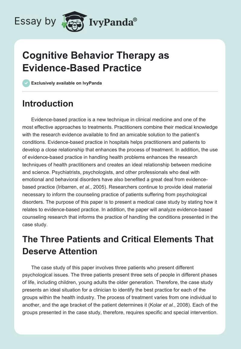 Cognitive Behavior Therapy as Evidence-Based Practice. Page 1