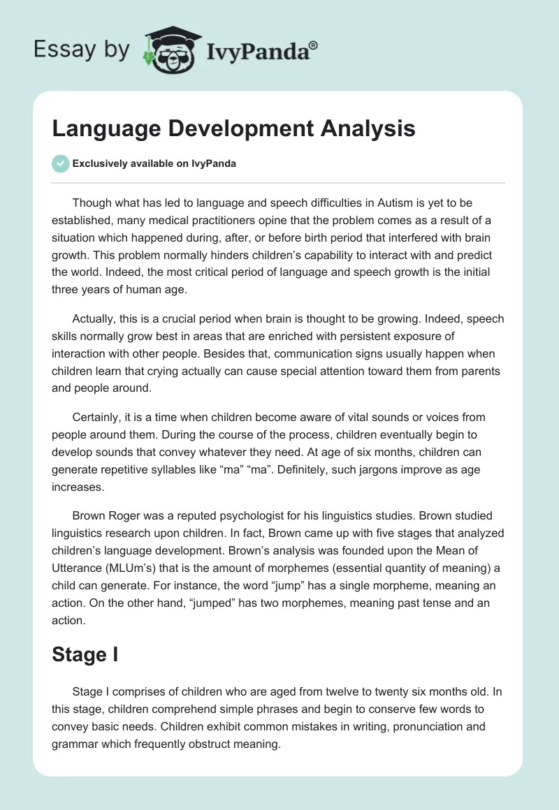 Language Development Analysis. Page 1