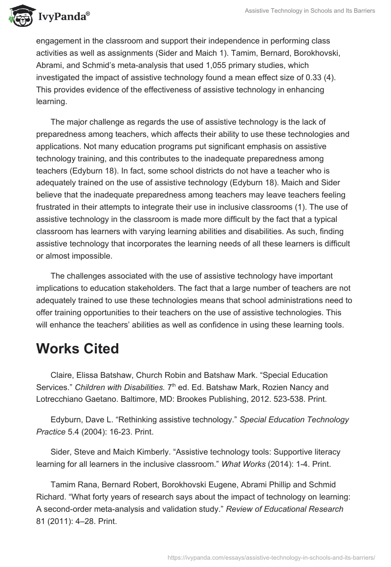 Assistive Technology in Schools and Its Barriers. Page 2