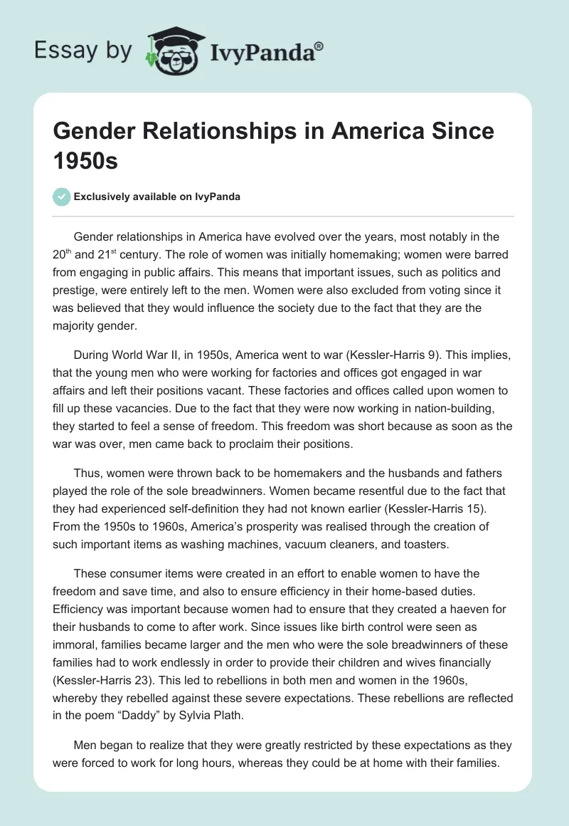 Gender Relationships in America Since 1950s. Page 1