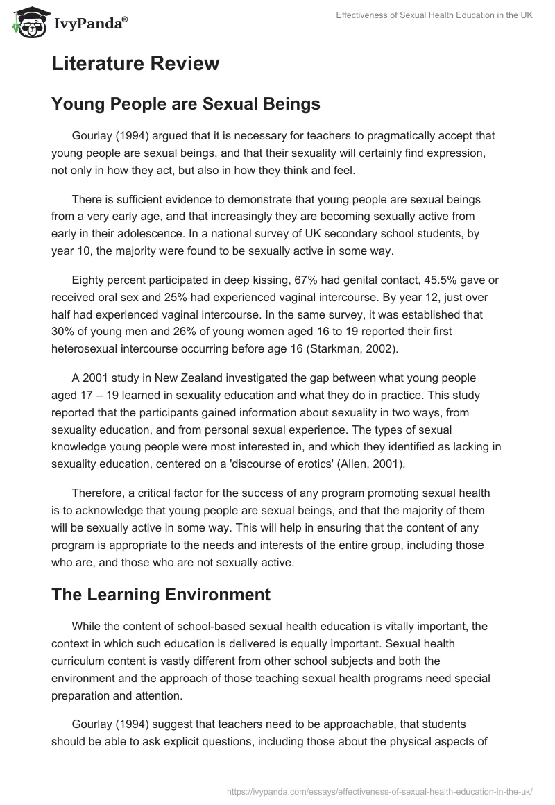 Effectiveness of Sexual Health Education in the UK. Page 2