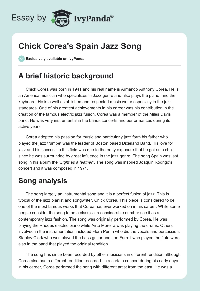 Chick Corea's "Spain" Jazz Song. Page 1