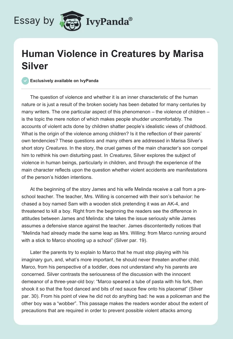 Human Violence in "Creatures" by Marisa Silver. Page 1