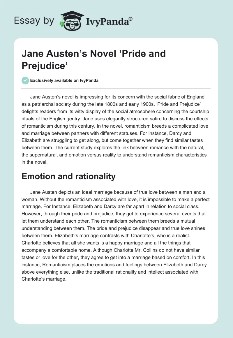 Jane Austen’s Novel ‘Pride and Prejudice’. Page 1