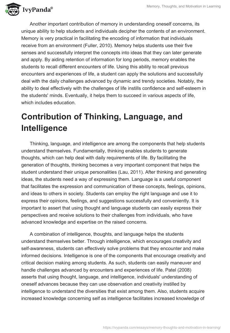 Memory, Thoughts, and Motivation in Learning. Page 2