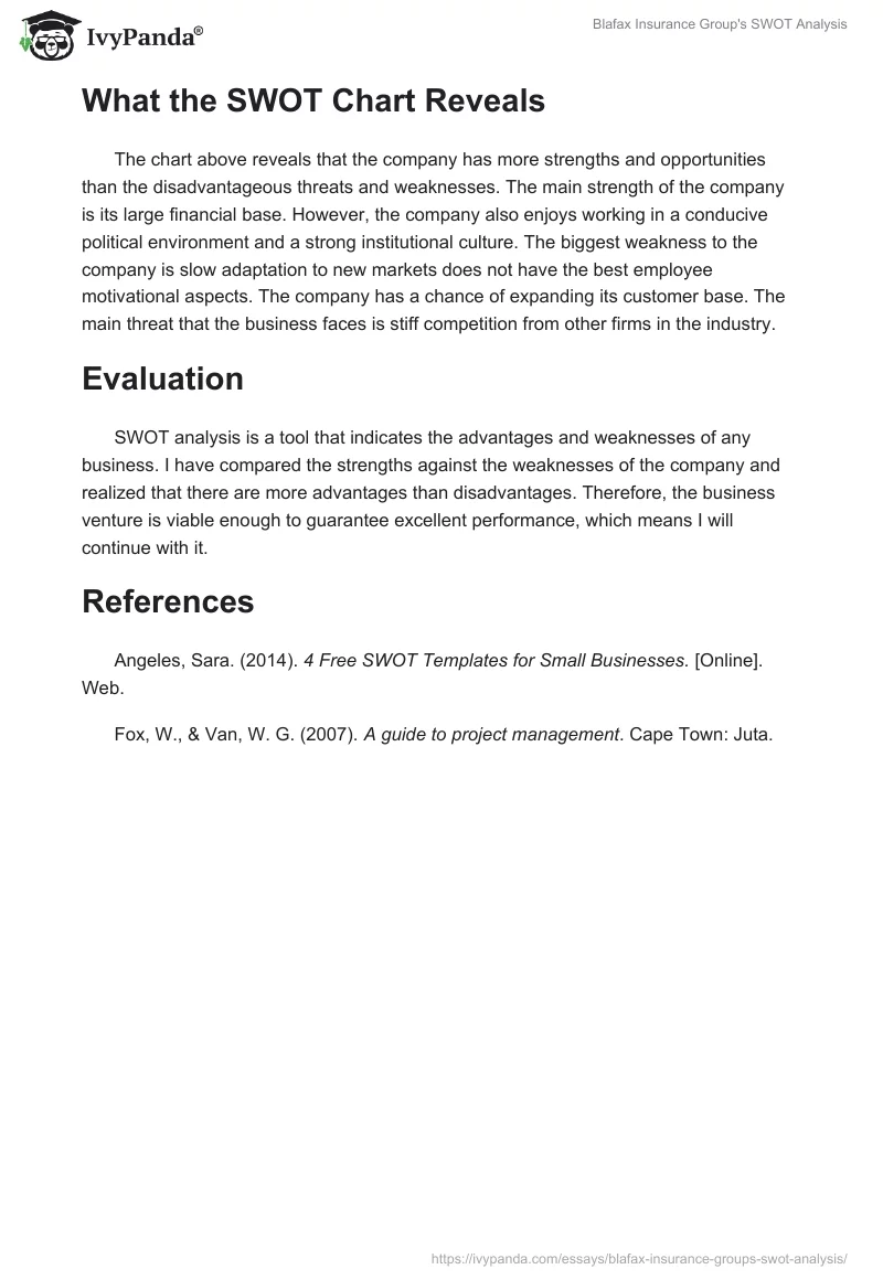 Blafax Insurance Group's SWOT Analysis. Page 3