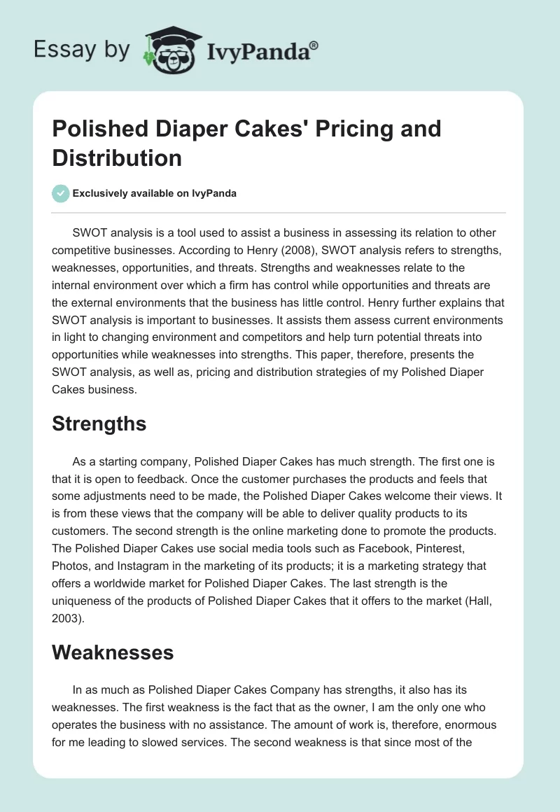 Polished Diaper Cakes' Pricing and Distribution. Page 1