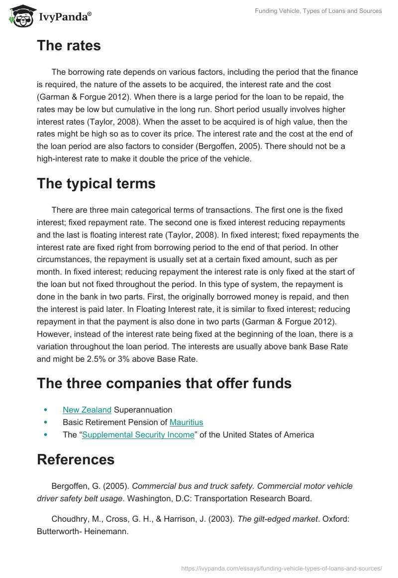 Funding Vehicle, Types of Loans and Sources. Page 3