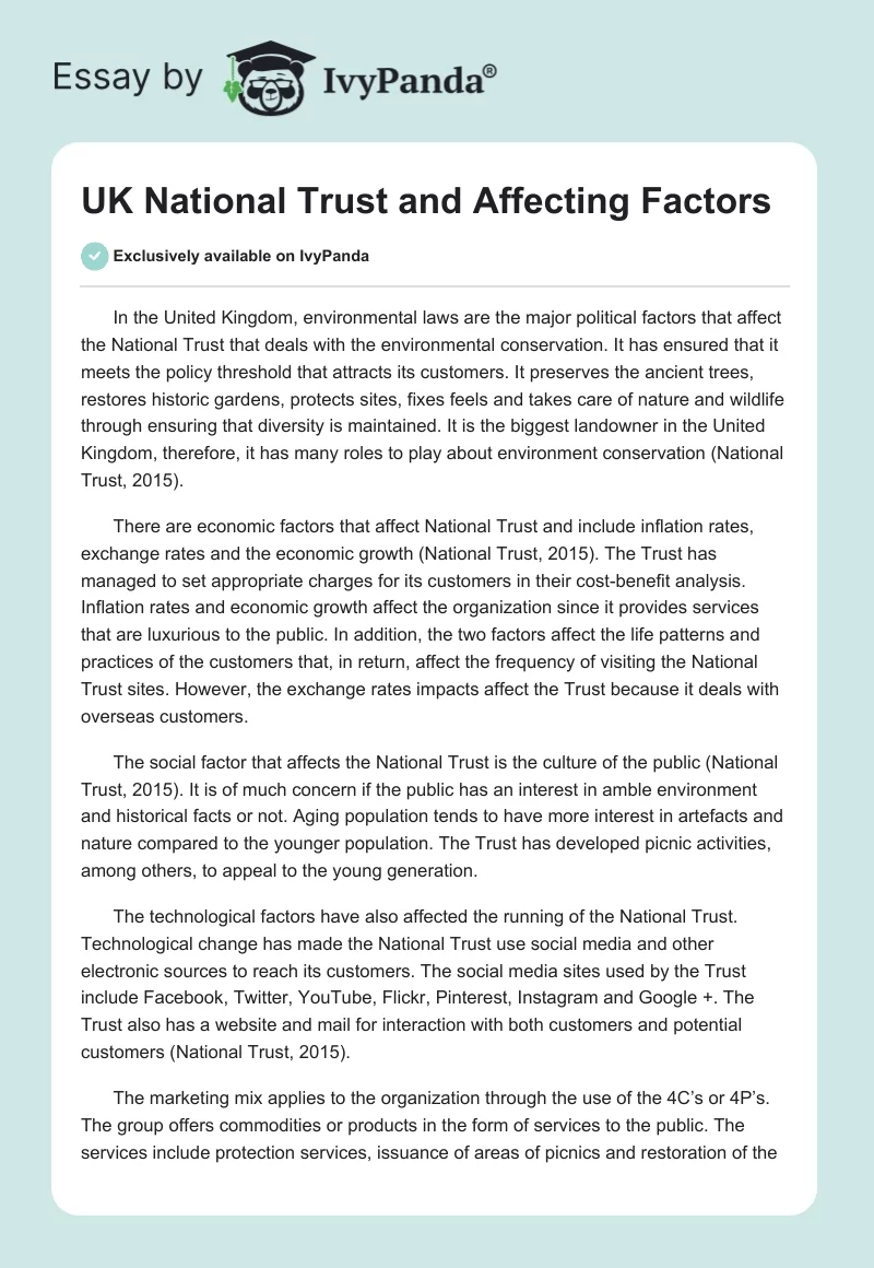 UK National Trust and Affecting Factors. Page 1