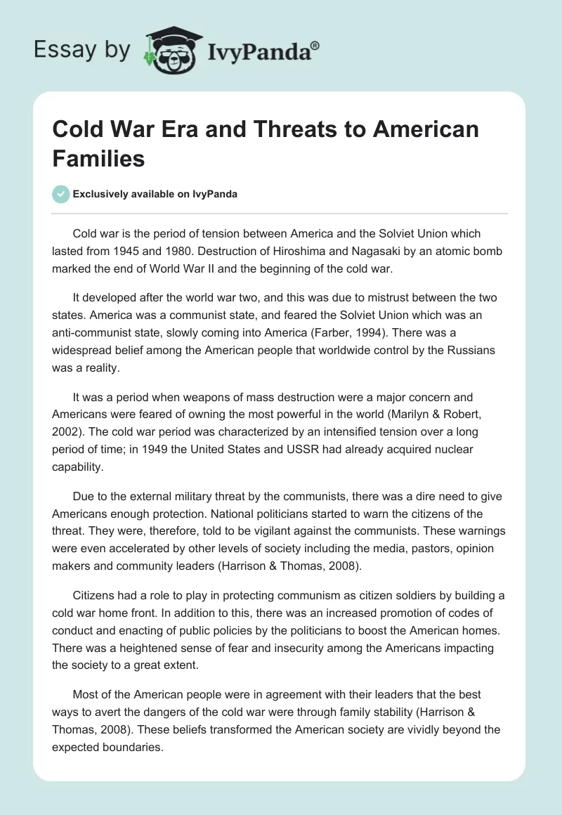 Cold War Era and Threats to American Families. Page 1