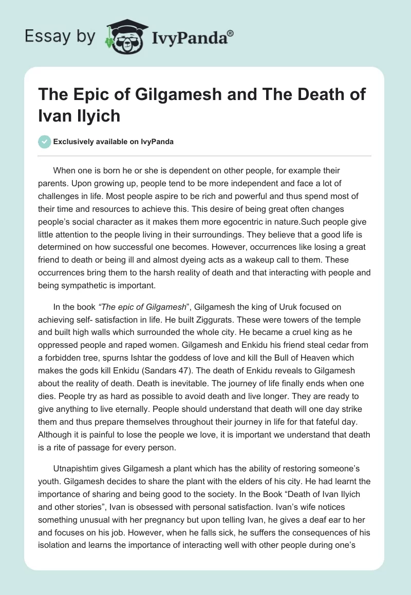 "The Epic of Gilgamesh" and "The Death of Ivan Ilyich". Page 1