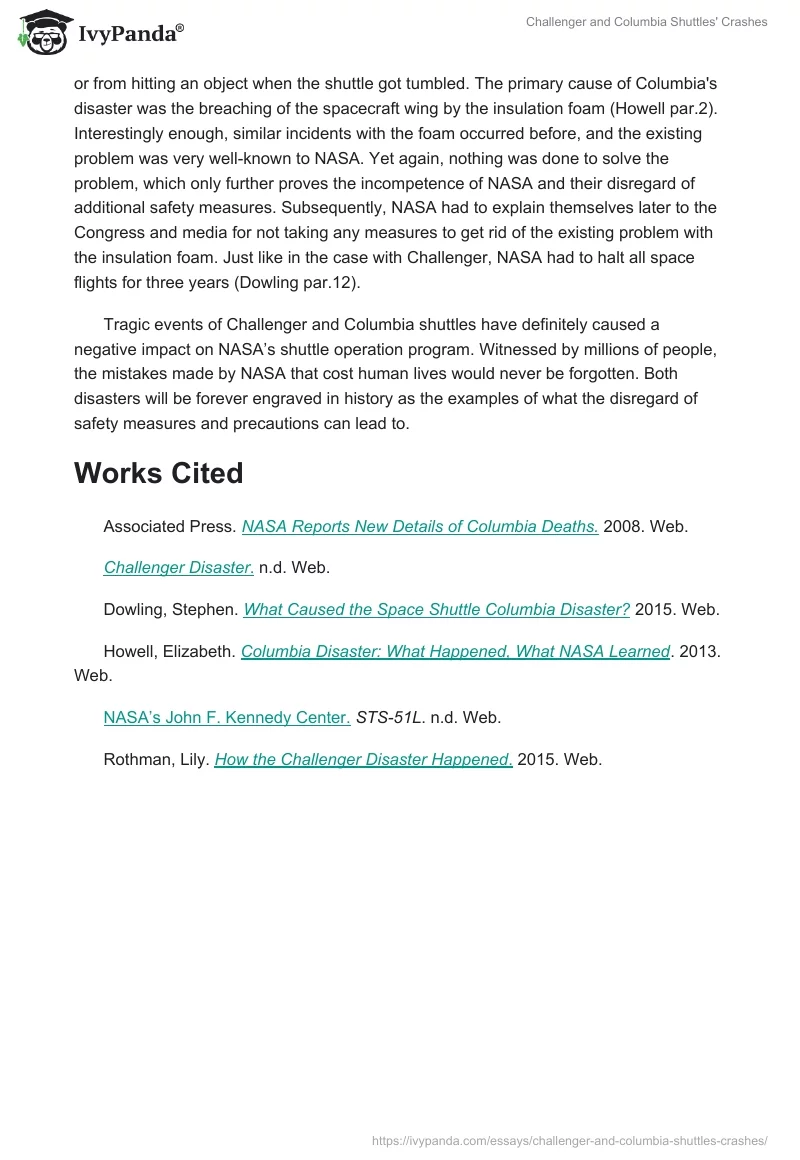 Challenger and Columbia Shuttles' Crashes. Page 2