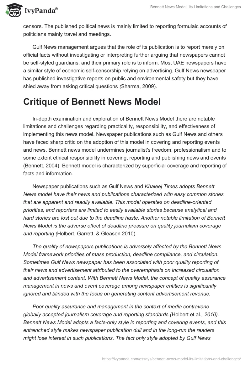 Bennett News Model, Its Limitations and Challenges. Page 2