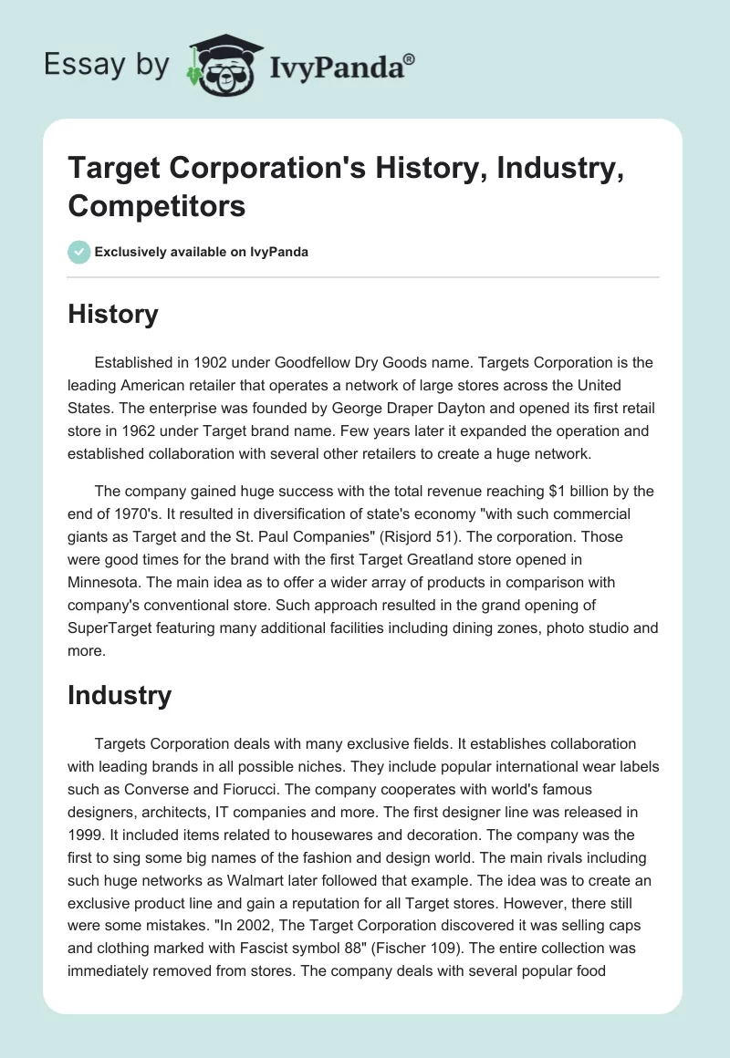 Target Corporation's History, Industry, Competitors. Page 1