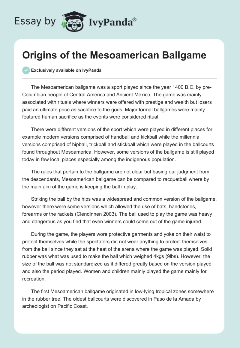 Origins of the Mesoamerican Ballgame. Page 1