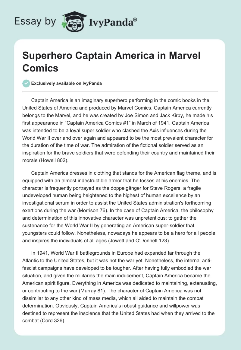 Superhero Captain America in Marvel Comics. Page 1