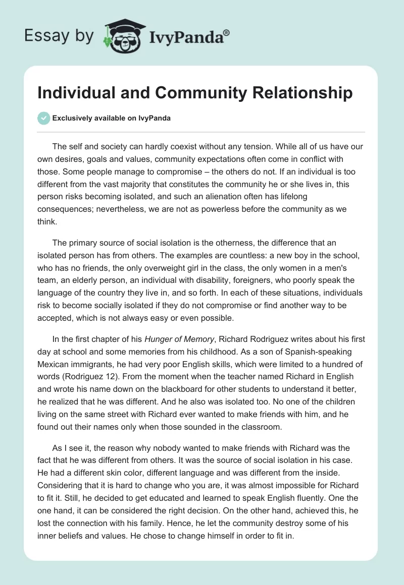 Individual and Community Relationship. Page 1