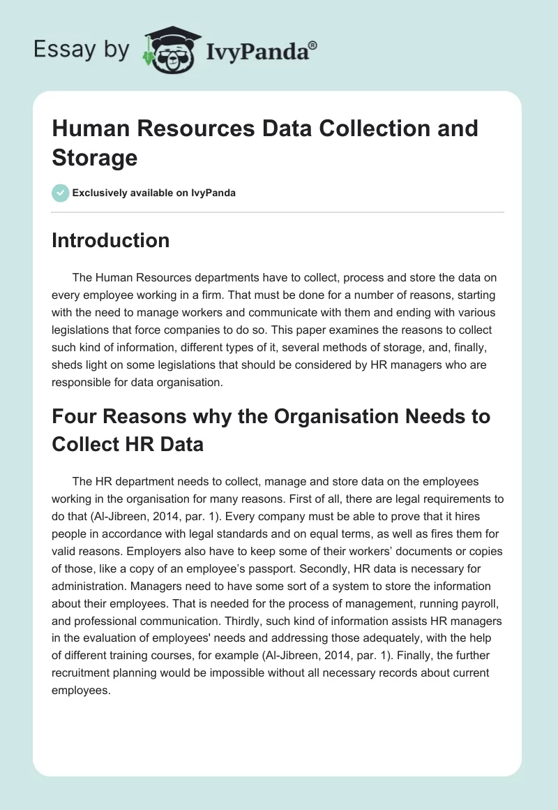 Human Resources Data Collection and Storage. Page 1