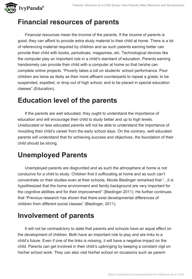 Parents’ Influence on a Child Essay: How Parents Affect Behavior and Development. Page 2