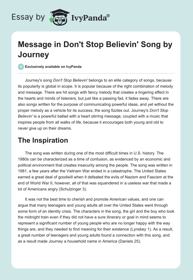 Message in "Don't Stop Believin'" Song by Journey. Page 1