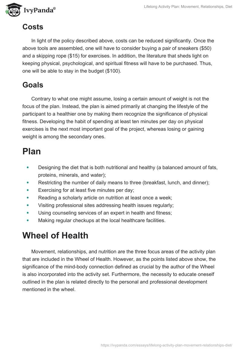 Lifelong Activity Plan: Movement, Relationships, Diet. Page 2