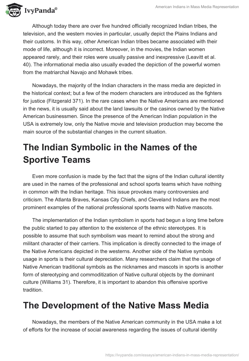American Indians in Mass Media Representation. Page 3