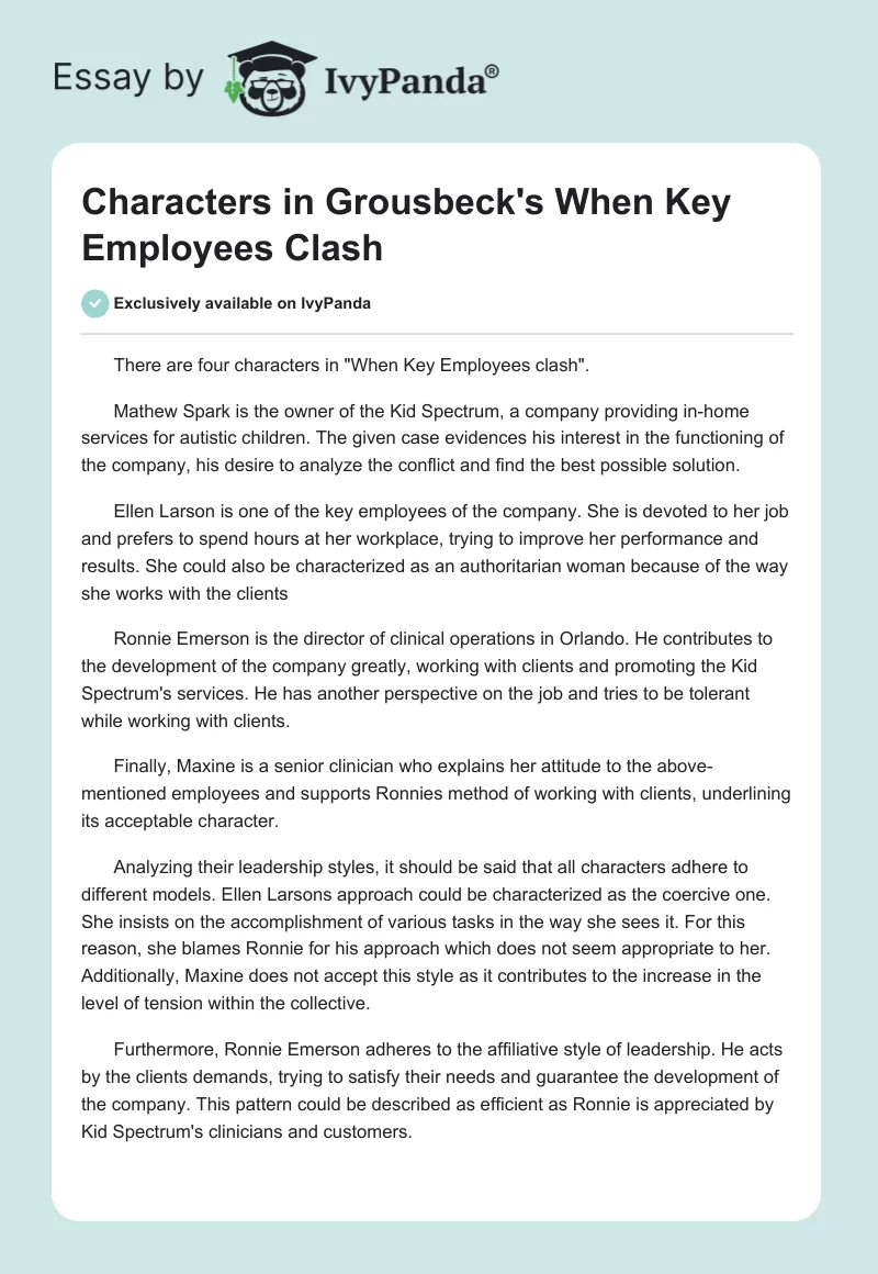 Characters in Grousbeck's "When Key Employees Clash". Page 1