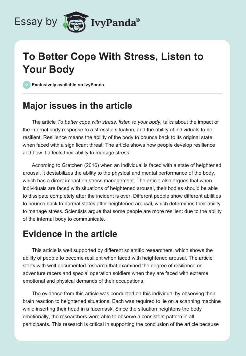 To Better Cope With Stress, Listen to Your Body. Page 1