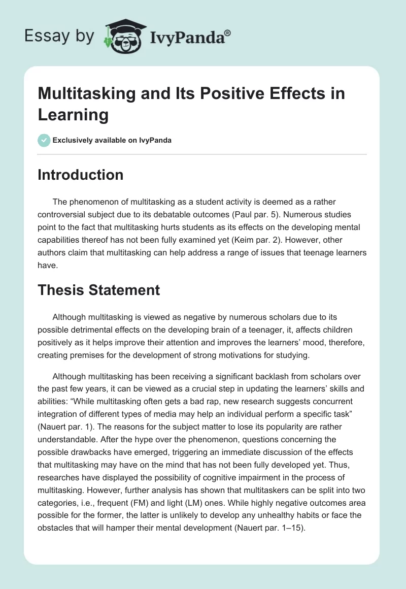 Multitasking and Its Positive Effects in Learning. Page 1