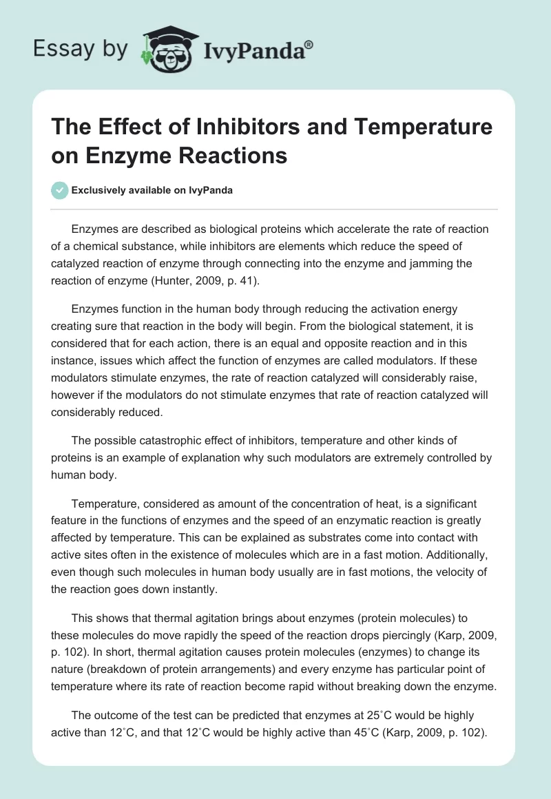 The Effect of Inhibitors and Temperature on Enzyme Reactions. Page 1