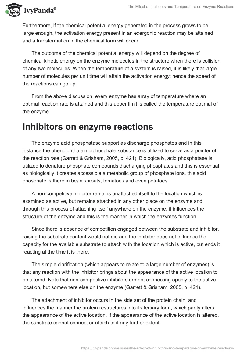 The Effect of Inhibitors and Temperature on Enzyme Reactions. Page 2