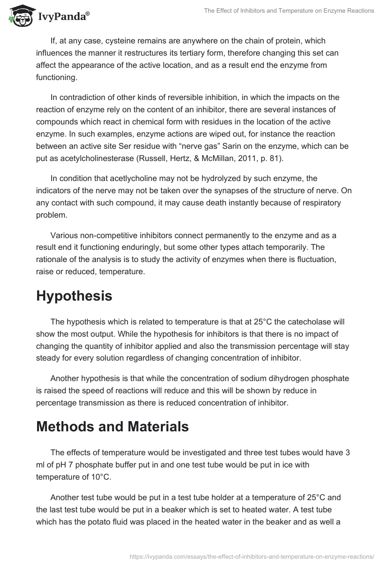 The Effect of Inhibitors and Temperature on Enzyme Reactions. Page 3