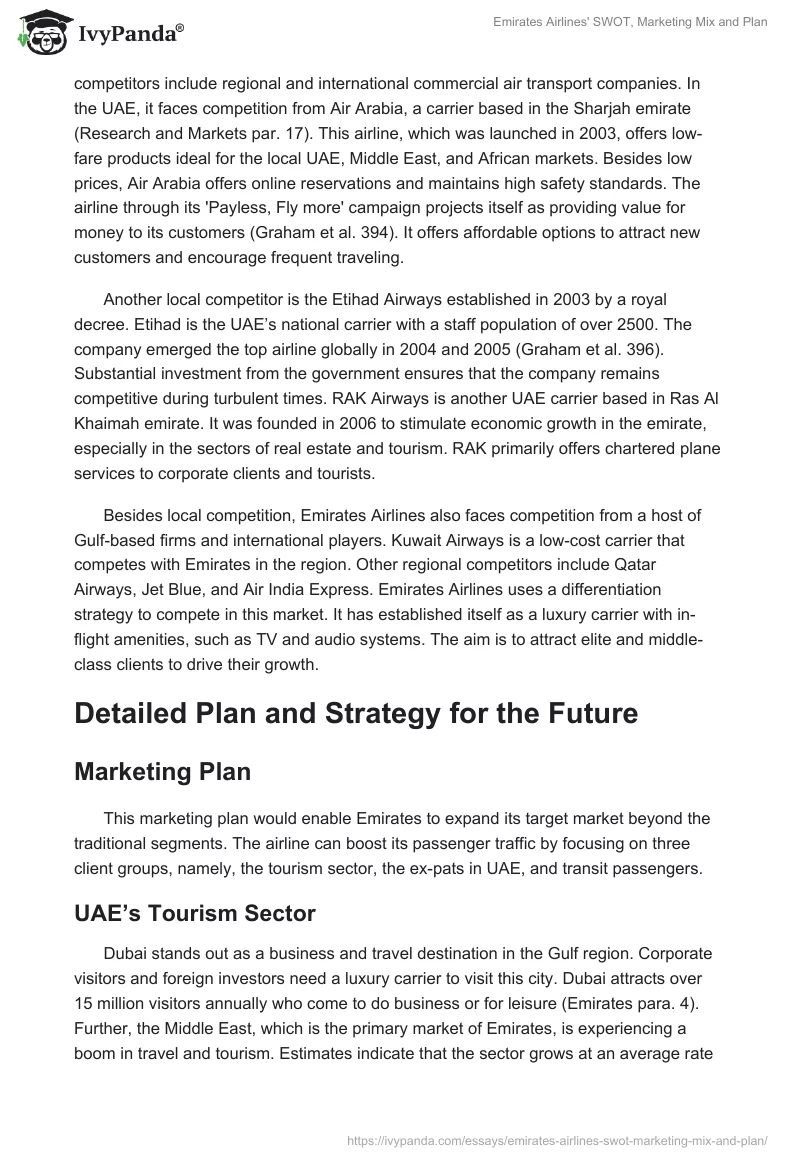 Emirates Airlines' SWOT, Marketing Mix and Plan. Page 4