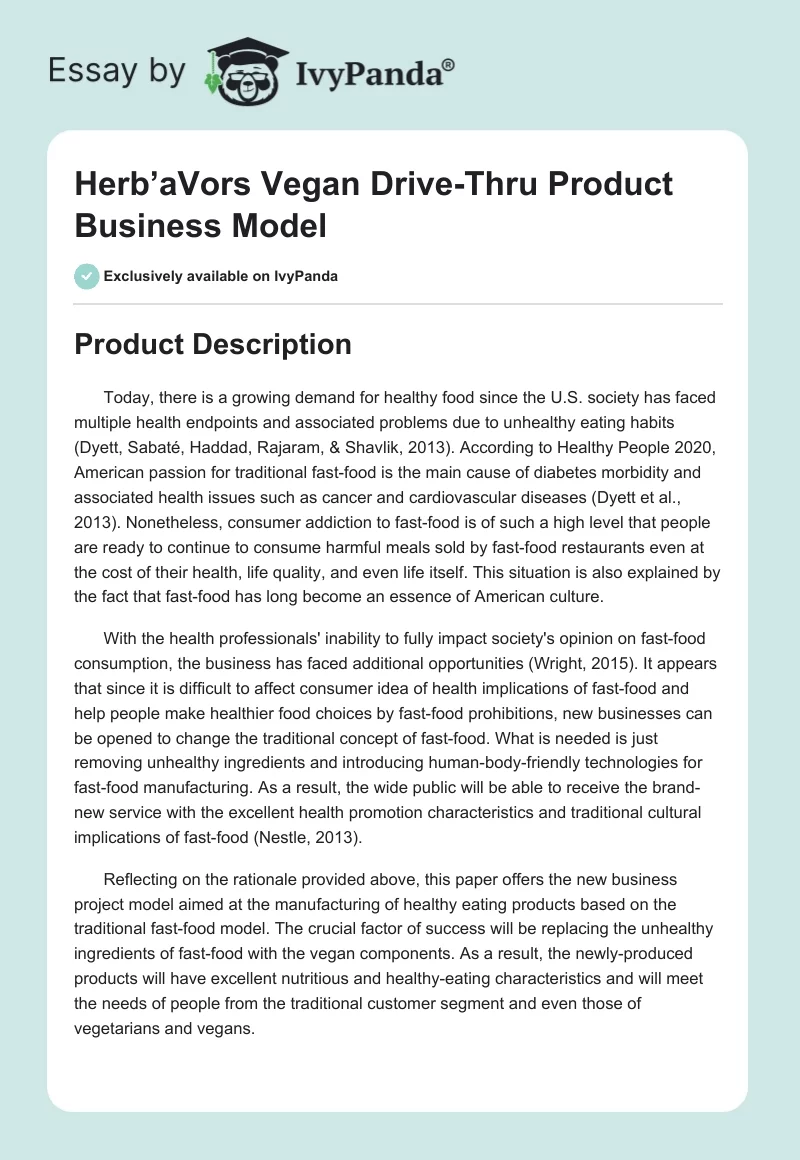 Herb’aVors Vegan Drive-Thru Product Business Model. Page 1